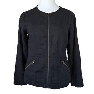 GARNET HILL Black Everyday Linen Jacket Size Zip Front Size 2 Relaxed Fit Casual